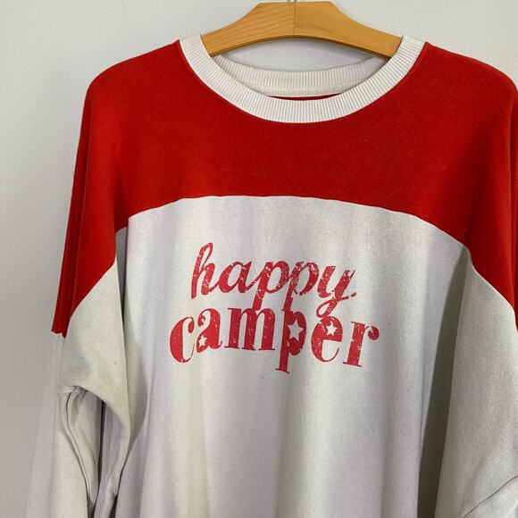 Aerie Red White Happy Camper Oversized Lounge Crewneck Sweatshirt Size M - Picture 2 of 6